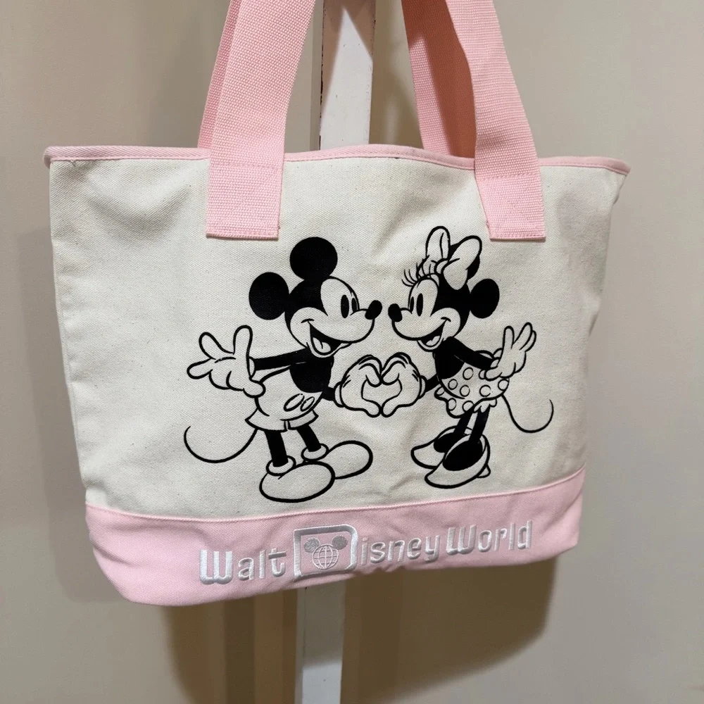 NEW 2026 SPRING “SEASONS OF LOVE” MICKEY & MINNIE LARGE CANVAS ZIP TOTE - Picture 6 of 10